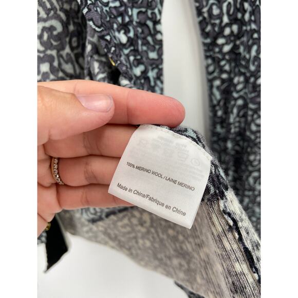 Tory Burch Merino Wool Floral Print Knit Long Sleeve Cardigan Sweater Size Large - Picture 7 of 8